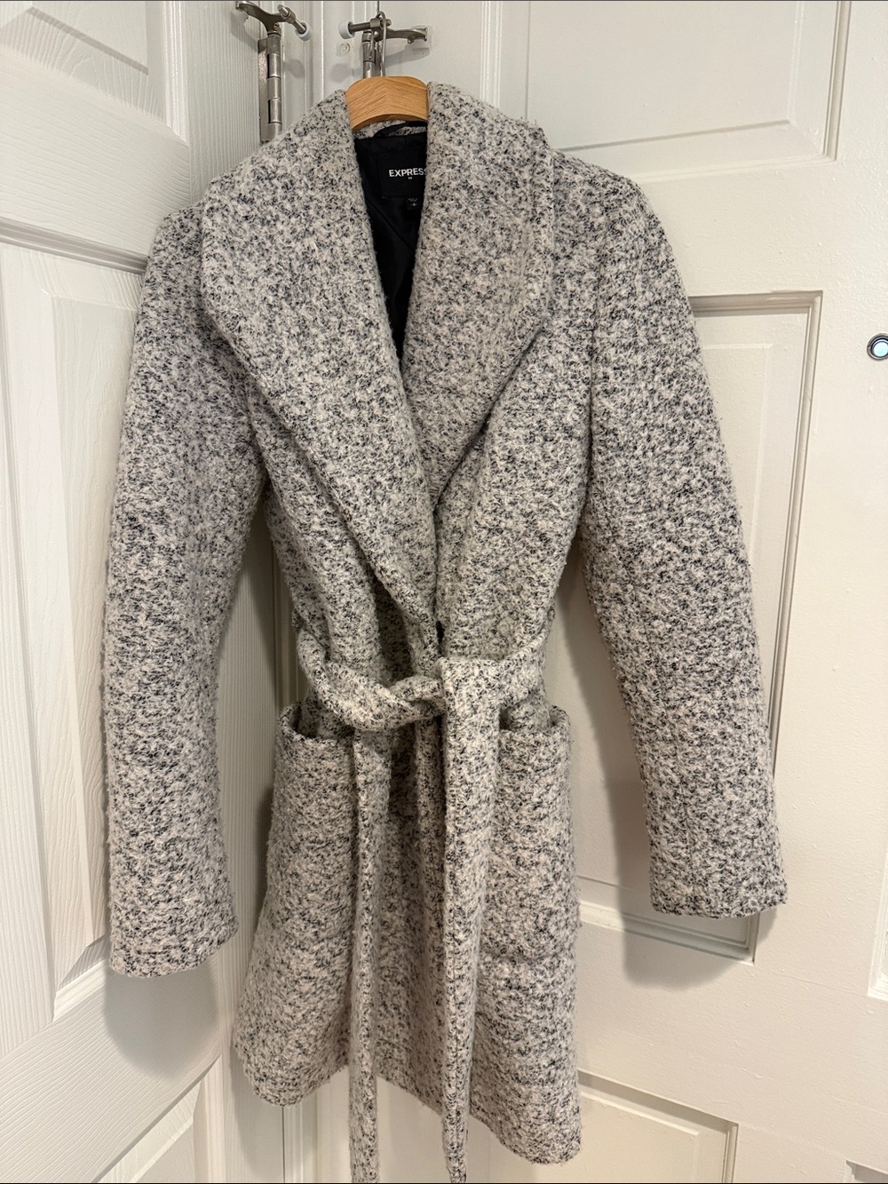 Express Gray Speckled Wrap Belted Coat